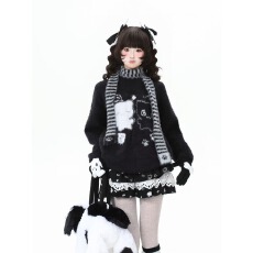 批发美式复古高质量貂毛提花围巾<b class='q'>毛衣</b>女朋克撞色条纹修身显瘦辣妹上衣