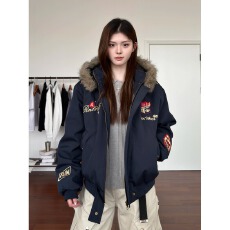 批发美式复古刺绣徽章座山雕棉衣外套男女冬季小众加厚保暖夹克