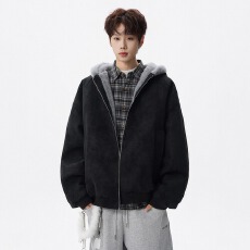 美式复古座山雕短款连帽毛领棉服秋冬新款毛绒绒派克服棉衣外套