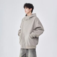 宽松皮衣2025秋季新款大码减龄拉链拼色连帽上衣潮流新款慵懒百搭