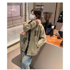 氛围感麂皮绒夹克美式复古贴布刺绣潮牌情侣宽松加厚棒球棉外套女