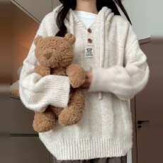 批发秋冬外穿超火慵懒风连帽毛衣女设计感宽松<b class='q'>中长款</b>内搭打底针织上衣