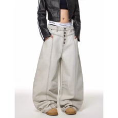 批发美式复古百搭直筒牛仔裤<b class='q'>男</b>女秋季新款宽松显瘦高腰拖地裤阔腿裤