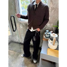 设计纯色立领纽扣开衫毛衣外套休闲慵懒针织外套男女简约流行潮流