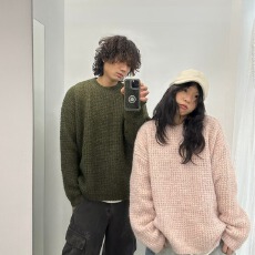 批发韩系慵懒风时尚圆领毛衣男女秋冬高级感新款<b class='q'>针织衫</b>内搭可外穿打底