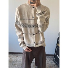 费尔岛高智学院氛围感提花肌理纺羊毛绒针织开衫毛衣