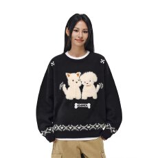 2025秋冬新款提花趣味小狗毛衣男女美式圆领套头学院百搭针织衫