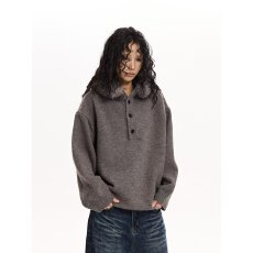 秋冬女士毛衣宽松连帽套头纯色毛线衣青年针织衫高级感外穿