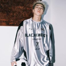 批发美式球衣银色长袖T恤男拼接撞色字母印花运动男潮牌上衣新款ins