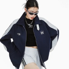 批发日系复古撞色拼接翻领<b class='q'>夹克</b>男款春秋季潮牌宽松学院风情侣<b class='q'>休闲</b>外套