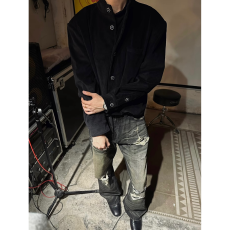 新中式立领蓝宝石纽扣中山装夹克男高级感痞帅灯芯绒西服短款外套