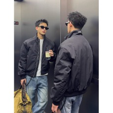 紫色美式飞行夹克男款秋冬解构工装立领棉衣外套短款棒球服