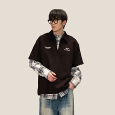 批发日系翻领短袖polo衫<b class='q'>男</b>款夏季ins潮牌重磅宽松休闲百搭半袖上衣服