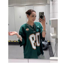 批发美式复古网眼镂空短袖印花球衣宽松运动上衣T恤男女2026新款夏潮