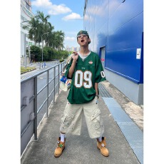 批发美式复古网眼镂空短袖印花球衣宽松运动上衣T恤男女2026新款夏潮