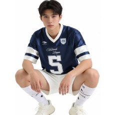 批发运动美式高街V领球衣短袖夏季<b class='q'>T</b><b class='q'>恤</b>百搭宽松网眼拼接上衣