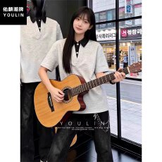 批发假两件短袖polo衫男夏季美式拼接翻领t恤高级感痞帅重磅半袖上衣