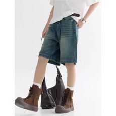 批发经典复古水洗做旧牛仔短<b class='q'>裤</b>女夏季宽松<b class='q'>裤</b>子五分<b class='q'>裤</b>