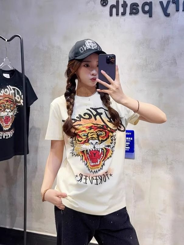 FA33749# 纯棉新款春夏美式彩虹***烫钻男女中性情侣街头短袖T恤 服裝批發女裝批發服飾貨源