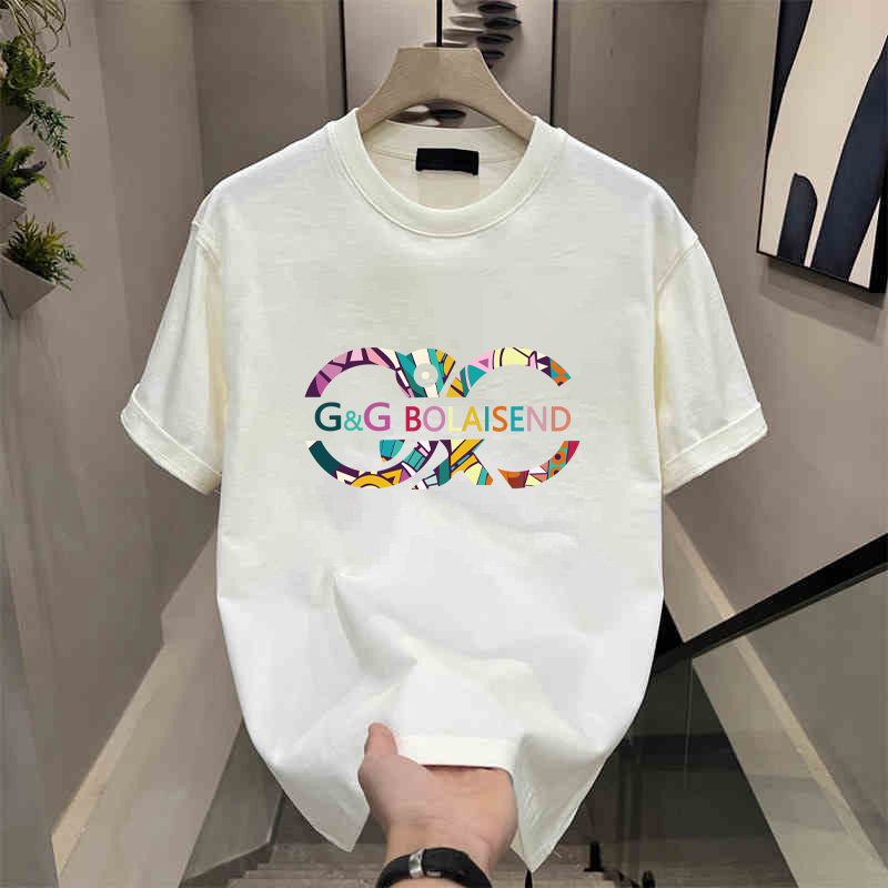 MY14745#纯棉300斤M-6XL宽松印花T恤夏新款字母落肩男女短袖