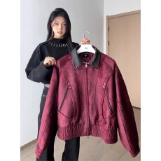 批发呢绒布料夹克立领编织腰带外套男女春秋红色美式工装哈灵顿夹克