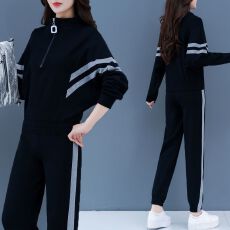 批发仿棉新氧棉春秋新款<b class='q'>大码</b>女装宽松长袖半立领卫衣<b class='q'>运动服</b>两件套