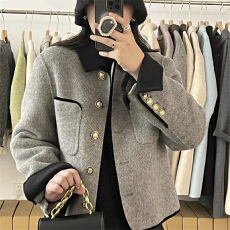 批发2025秋冬新款小香风双面<b class='q'>羊绒</b><b class='q'>大衣</b>女短款小金扣法式小个子毛呢外套