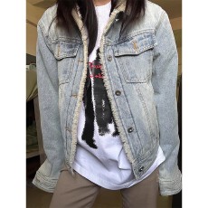 批发冬季加保暖厚美式复古羊羔毛水洗牛仔<b class='q'>外套</b><b class='q'>男</b>女高级感翻领工装夹克