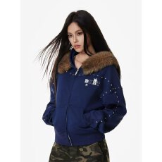 批发原版钉珠简约新款毛领纯棉开衫卫衣原宿ins文艺潮流<b class='q'>日系</b>流行百搭