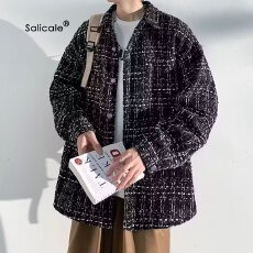 批发小香风潮牌美式翻领<b class='q'>夹克</b><b class='q'>男士</b>秋冬季2025爆款格子<b class='q'>外套</b>时尚慵懒文艺