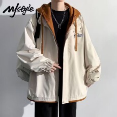 批发春<b class='q'>秋</b>款港风假两件男生冲锋款衣服潮牌青少年卫衣学生夹克外套男装