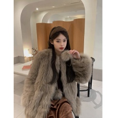 批发高级感保暖加厚2025新款休闲仿狐狸毛皮草外套女宽松拼接环保毛