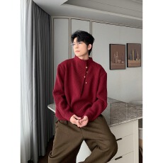 批发鹿毛绒老钱风设计感半高领<b class='q'>针织衫</b>毛衣<b class='q'>男</b>秋冬款慵懒风高级感外套