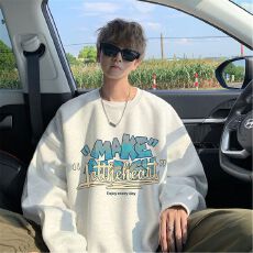 批发高质量 重磅华棉/银狐绒 英文字母图案潮流印花<b class='q'>男</b>女圆领长袖<b class='q'>卫衣</b>