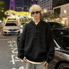 批发2026秋冬日系新款重磅半<b class='q'>开衫</b>宽松针织衫上衣短款显高连帽<b class='q'>男</b>女毛衣