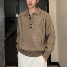 批发美式复古亨利领毛衣<b class='q'>男</b>秋冬季新款cleanfit慵懒风高级感软糯针织衫