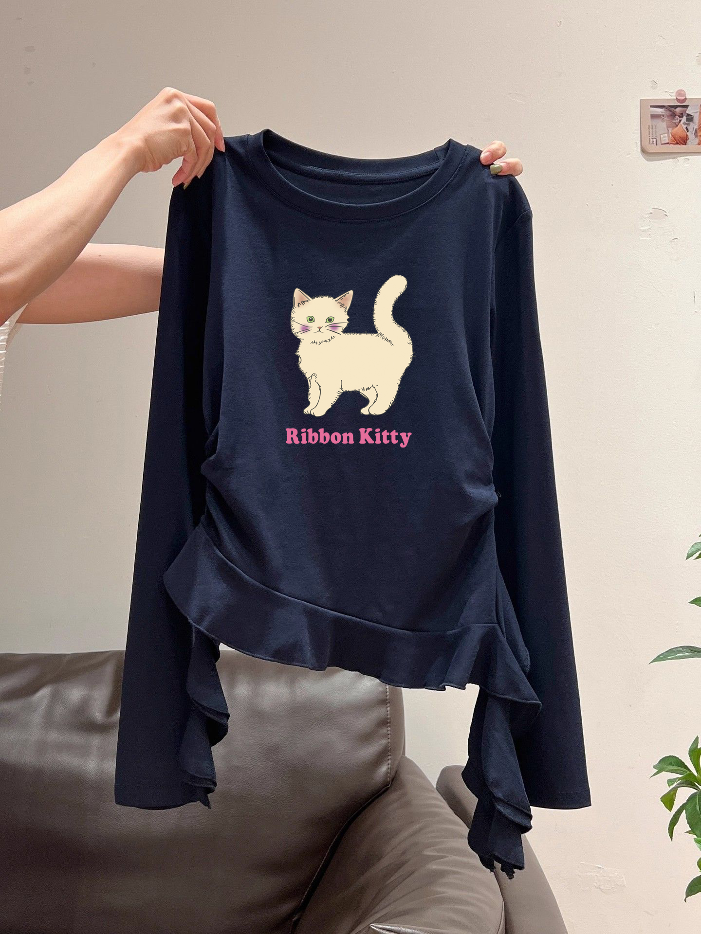 MY17475# 93棉1*1小个子短款不规则修身长袖t恤女上衣女裝貨源服...