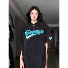 批发纯棉230克21支精梳紧密 水洗做旧印花宽松大版<b class='q'>情侣</b><b class='q'>短袖</b>男女恤