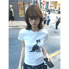 批发高弹力正肩修身款【40支220克92%棉+8%氨纶】<b class='q'>印花</b>短袖<b class='q'>t</b><b class='q'>恤</b>女