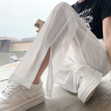 批发有内衬 <b class='q'>冰</b><b class='q'>丝</b>网纱阔腿裤女夏季薄款新款防晒开叉直筒休闲裤