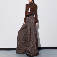 批发格子棉布<b class='q'>女</b>装蚂蚁夏季宽松阔腿裤<b class='q'>休闲裤</b>遮肉裙裤高腰垂感<b class='q'>长裤</b>子