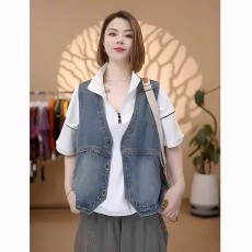 批发2026夏季时尚设计感复古减龄百搭<b class='q'>牛仔</b><b class='q'>马夹</b>坎肩<b class='q'>背心</b>拼接<b class='q'>马甲</b>上衣女