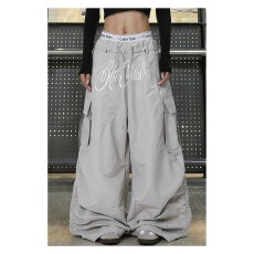 批发伞兵工装裤刺绣褶皱多口袋<b class='q'>长裤</b>子春夏男<b class='q'>女</b>潮牌弯刀阔腿<b class='q'>裤</b>