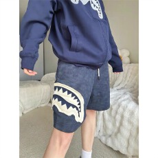 批发潮流衣锐鲨鱼嘴贴布休闲<b class='q'>短裤</b><b class='q'>女</b>男宽松时尚简约百搭流行新款无品牌