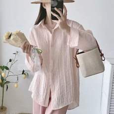 批发薄款新款休闲女<b class='q'>衬衫</b>温柔风设计夏季开衫长袖防晒<b class='q'>衬衣</b>宽松外套上衣