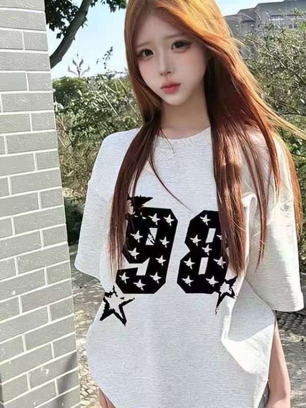 RY4363# 230克 纯棉100%棉精梳紧密圆领印花短袖t恤女