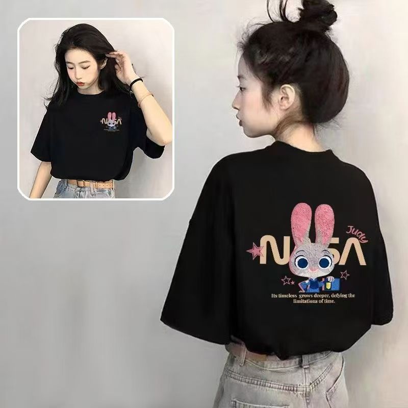 RY4361# 纯棉亲子夏季宽松设计感小众街头男女纯棉短袖情侣T恤潮