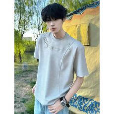批发刺绣/钉珠/内里加贴布/后包领（纯棉精梳紧密）<b class='q'>男</b>女装宽松短袖T恤