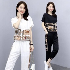 批发休闲运动<b class='q'>套装</b>女夏新款宽松减龄洋气显瘦上衣束脚<b class='q'>裤</b>两件套