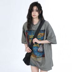 批发重磅230克双纱纯棉精梳紧密 高街图案印花男女<b class='q'>短袖</b>T恤<b class='q'>情侣</b>